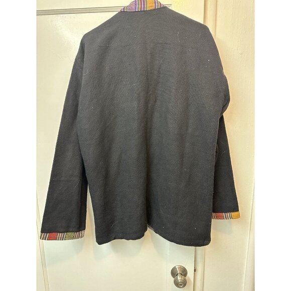 VTG Peruvian Black Cotton Jacket Colorful Trim Made In Nepal Measures Large - Picture 6 of 7
